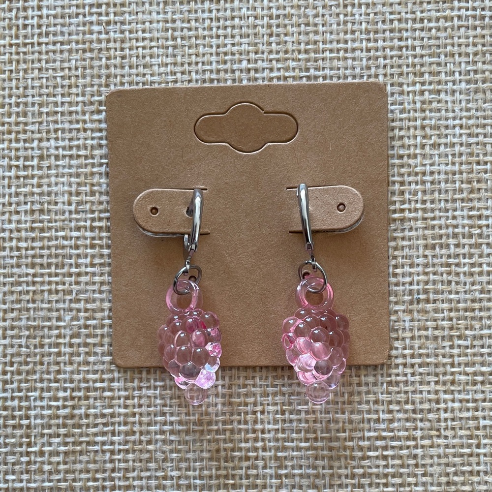 Stainless Steel Pink Grape Cluster Earrings